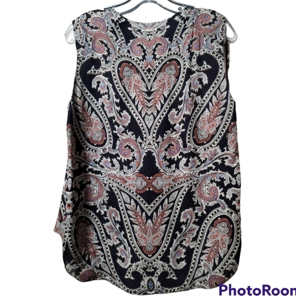 L'Agence Abella Paisley Sleeveless Blouse Small Silk Dark Navy - Picture 4 of 8